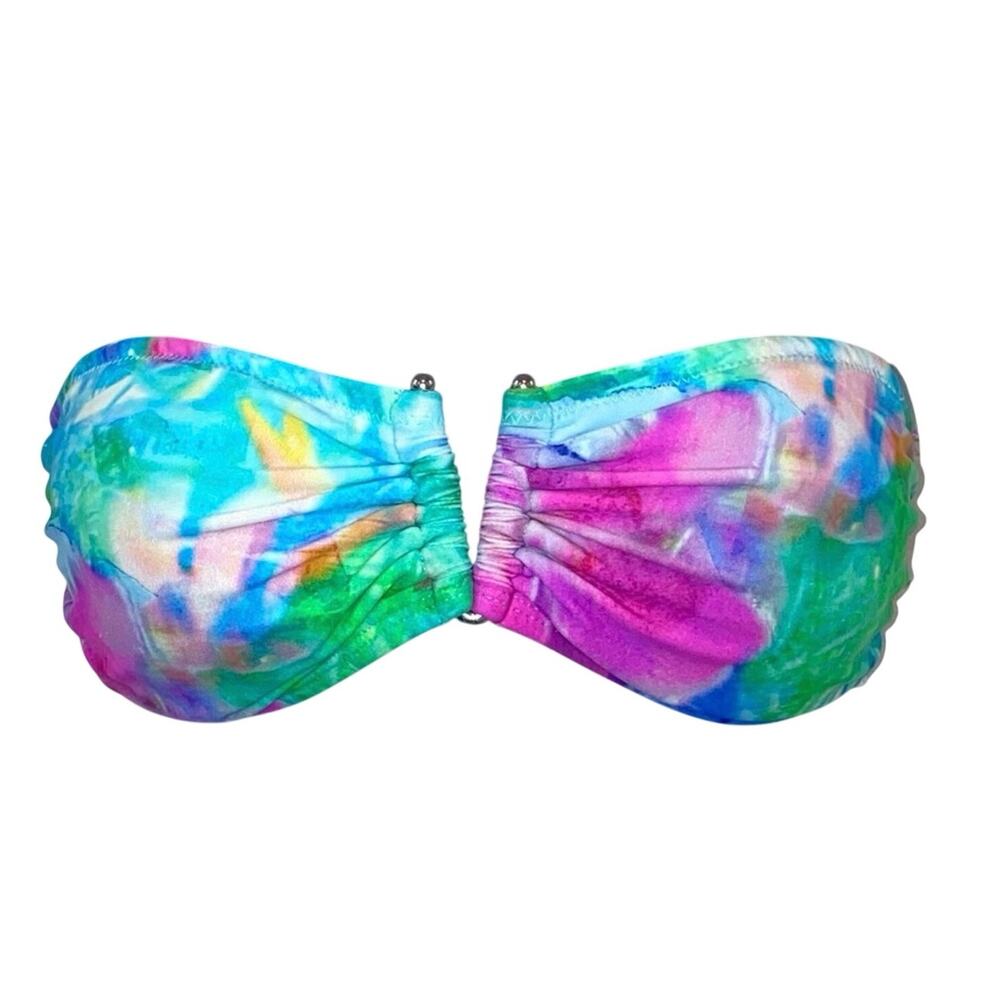 2‎ Chillies Bandeau Bikini Top Size 4 Multicolor Tie Dye Strapless Festival